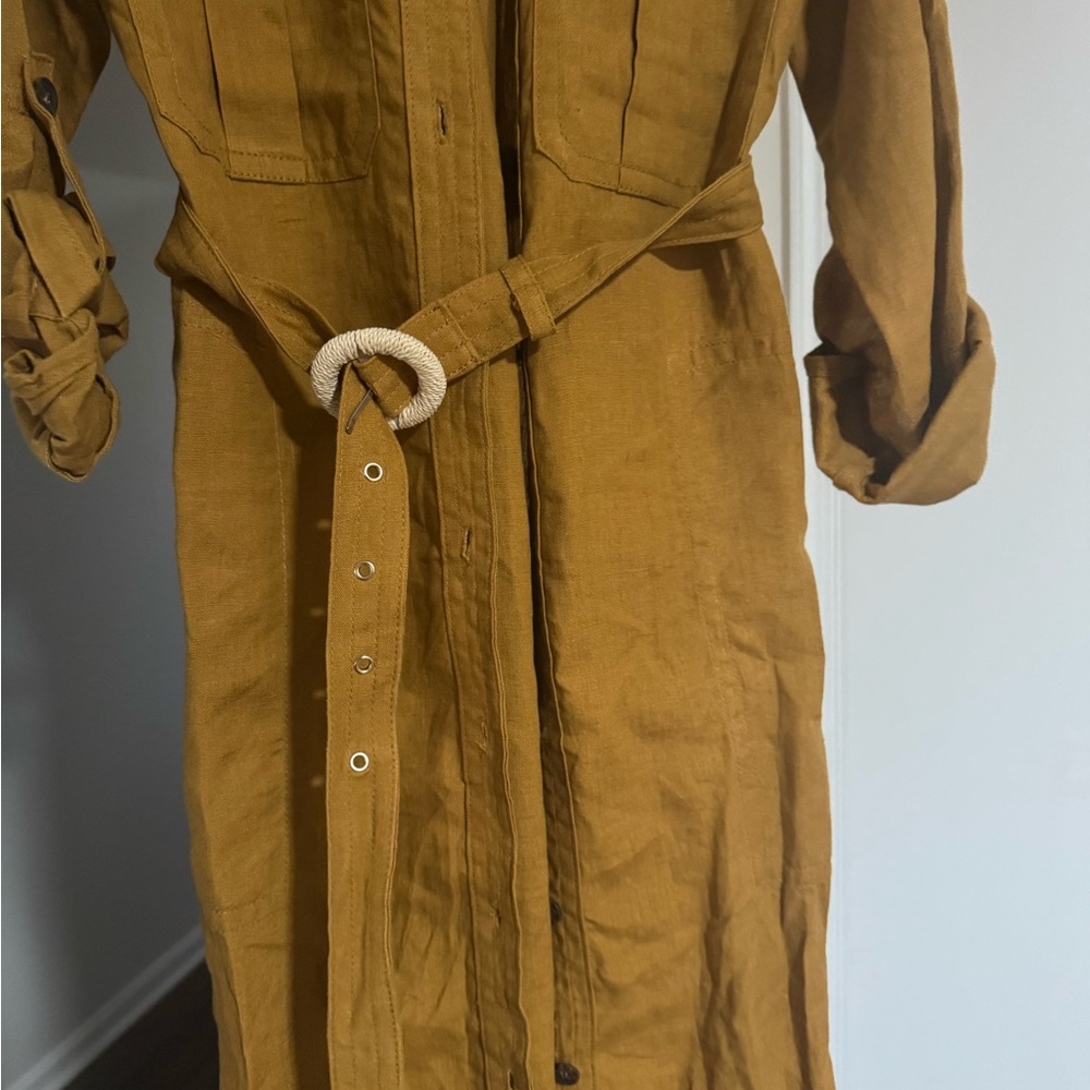 Brown Belted Long Sleeve Dress